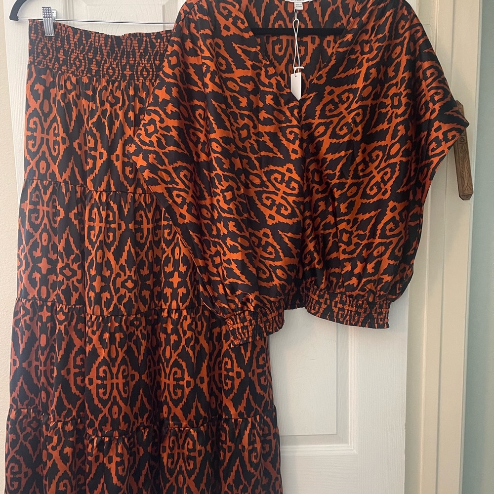 Chico's Orange Maxi A-Line Skirt Set